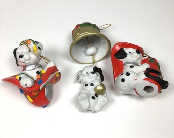 Vintage Enesco K Hahn Christmas Ornament Set of 3 Fire House Dalmatians Ceramic