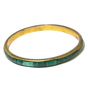 Vintage African Malachite Inlaid Brass Bangle Bracelet