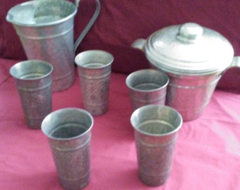 Hammered Aluminum Pitcher, 5 cups with a matching Ice Bucket/Wine cooler