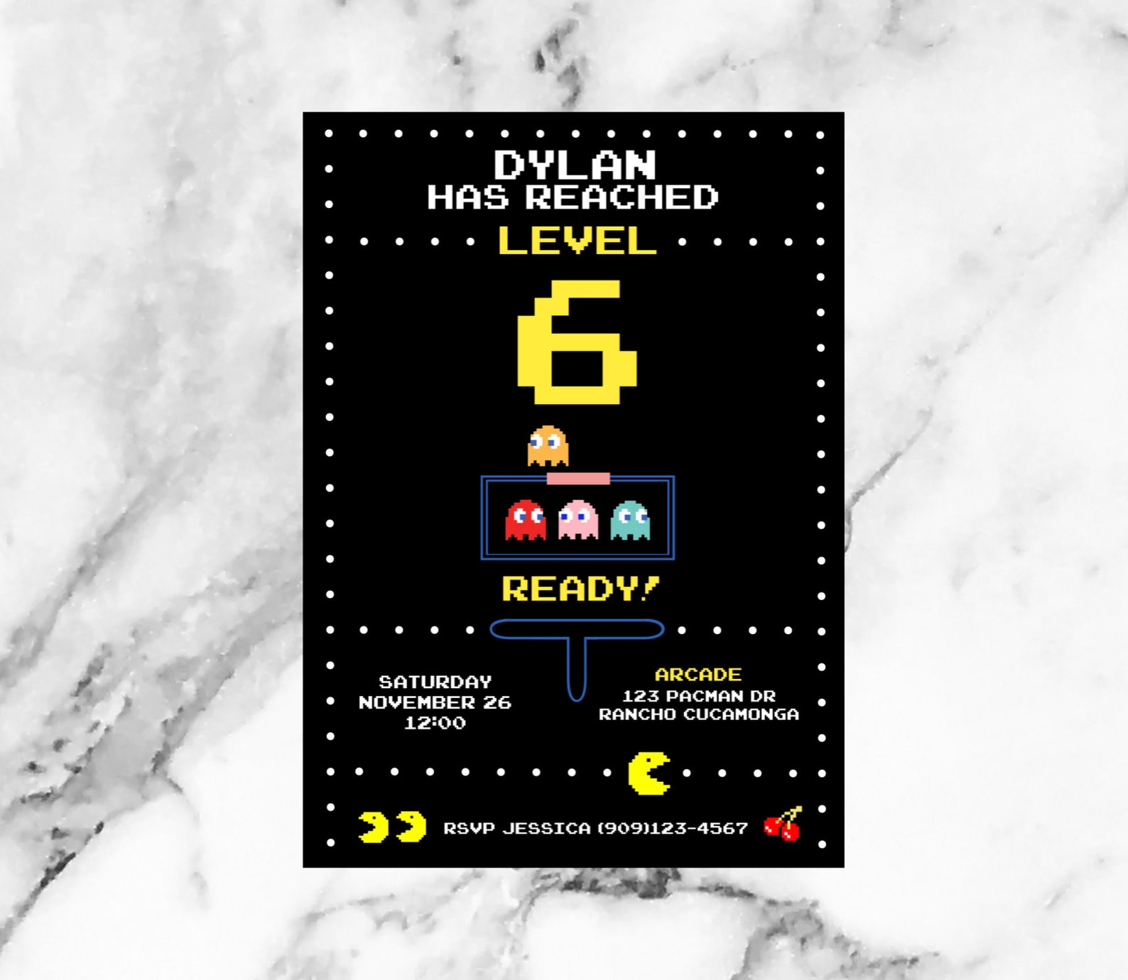 pacman-birthday-invitation-arcade-ghost-game-game-night-etsy