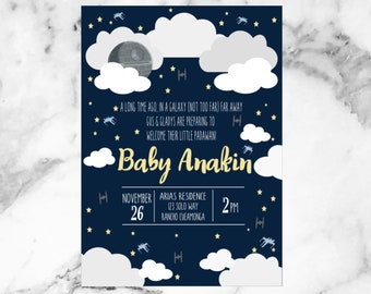 STAR WARS Baby Shower/ Baby/ Clouds/ Death Star/ Boy/ Girl/ Blue/ Digital Download