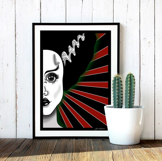 colorful art halloween art print halloween gift idea art print bride of Frankenstein holiday wall art halloween art halloween decor