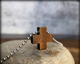 Rugged Rosaries - Crux Quadrata Wood Necklace - The Early Christian Cross - Rustic Christian Cross Necklace