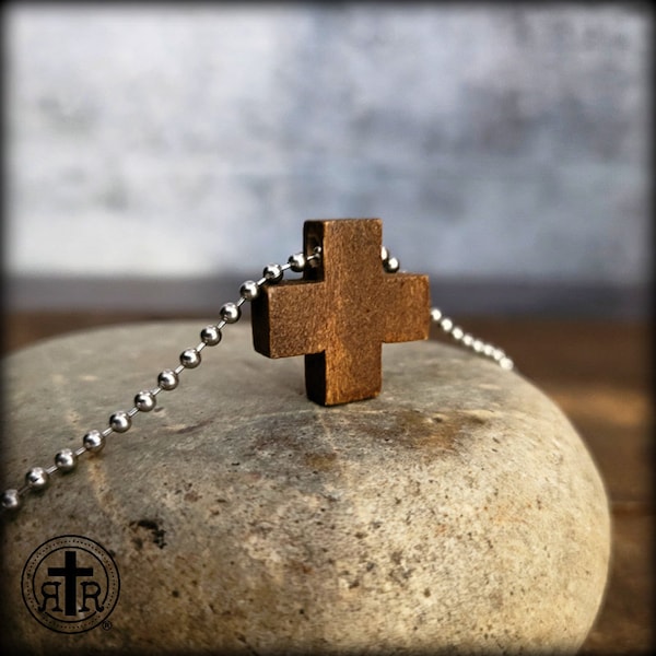 Rugged Rosaries - Crux Quadrata Wood Necklace - The Early Christian Cross - Rustic Christian Cross Necklace