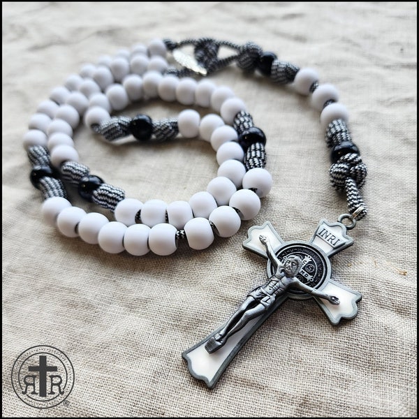 Rugged Rosaries® - Angelus Domini White Rosary - Paracord Rosary