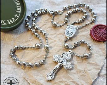 Rugged Rosaries® WWI Battle Beads® Combat Rosary in Silver - Catholic Rosary