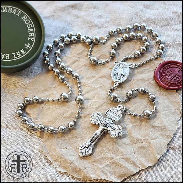 Rugged Rosaries® WWI Battle Beads® Combat Rosary in Silver - Catholic Rosary