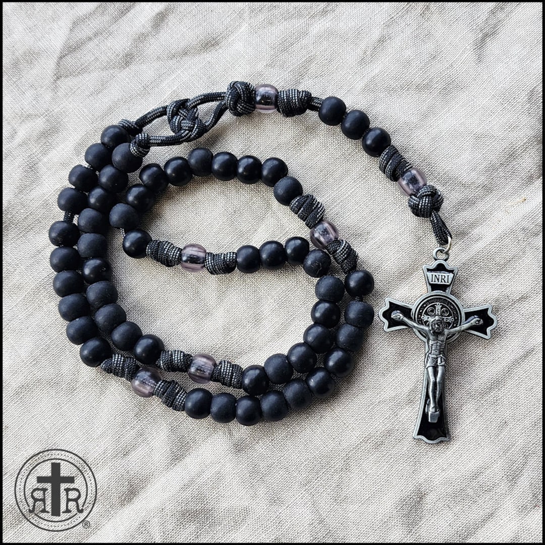 Black Monk Paracord Rosary: Rugged Catholic Gift With St. Benedict