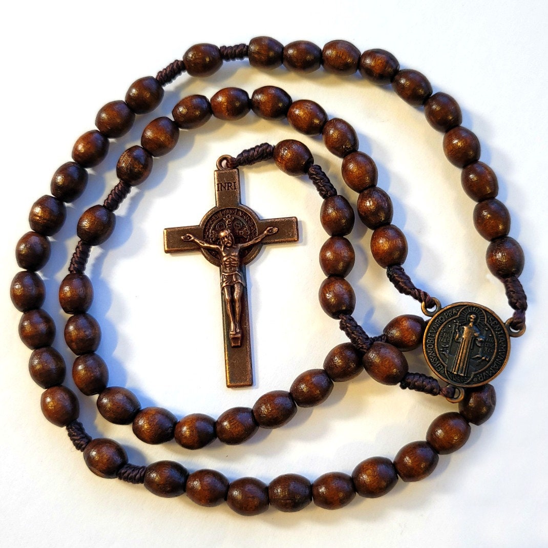 Rugged Rosaries® - Wood and Copper St. Benedict Catholic Rosary - Lig…