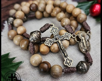Elegant Wood and Bronze Handcrafted Catholic Rosary From Rugged