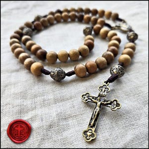 Elegant Wood and Bronze Handcrafted Catholic Rosary from Rugged Rosaries - Handmade quality Catholic Gifts