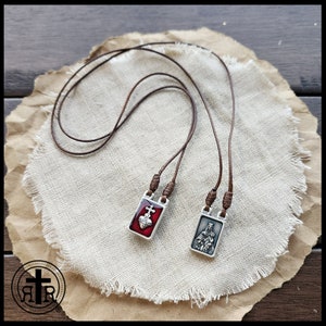 Brown Wool Scapular Striking Red Enamel with Wool Inserts Powerful Protection Catholic Gifts from Rugged Rosaries image 4