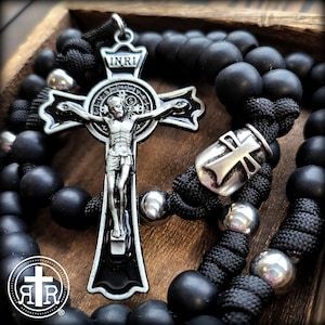 Rugged Rosaries Black Paracord Crusader Rosary - Catholic Rosary