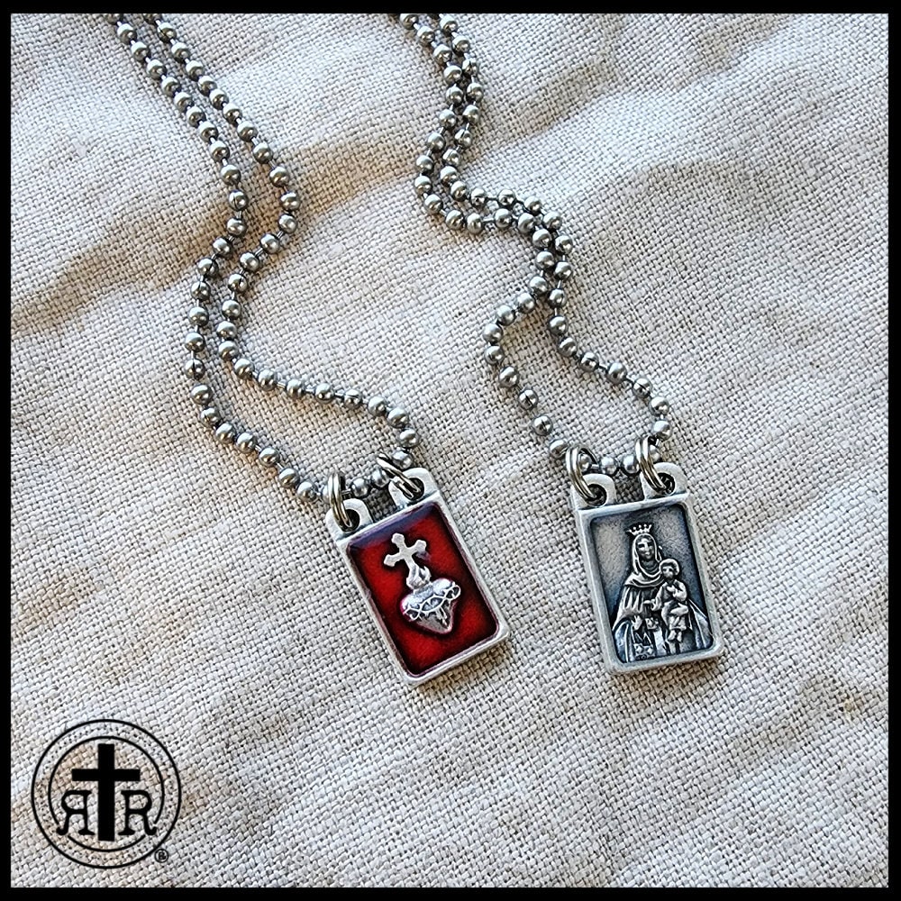 Scapular on Chain with Brown Wool Backing -  Powerful Protection Catholic Gifts from Rugged Rosaries