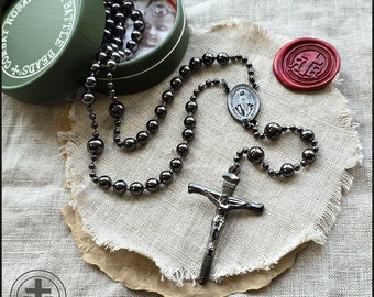 Rugged Rosaries® WWI Battle Beads Combat Rosary in Gunmetal - Catholic Rosary