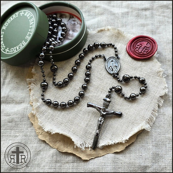 Rugged Rosaries® WWI Battle Beads Combat Rosary in Gunmetal - Catholic Rosary