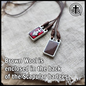 Brown Wool Scapular Striking Red Enamel with Wool Inserts Powerful Protection Catholic Gifts from Rugged Rosaries image 3
