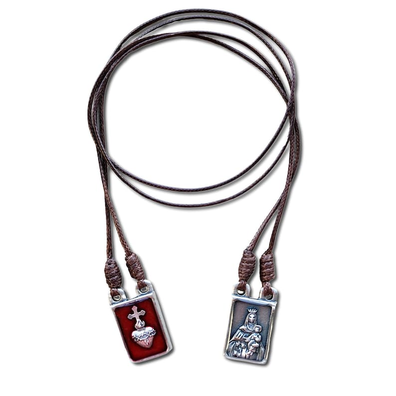 Brown Wool Scapular Striking Red Enamel with Wool Inserts Powerful Protection Catholic Gifts from Rugged Rosaries image 2