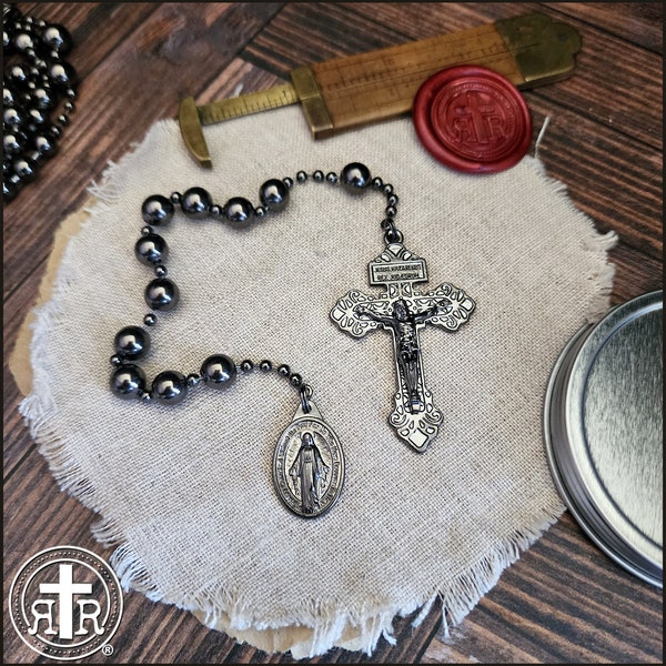 Rugged Rosaries® WWI Battle Beads Combat Pocket Catholic Rosary - Gunmetal