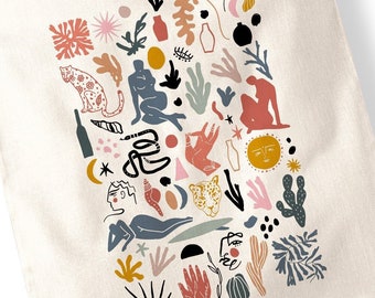 Matisse Inspired Tropical Artwork Shells Animals Nature Pastel Abstract Illustration Art Tote Bag