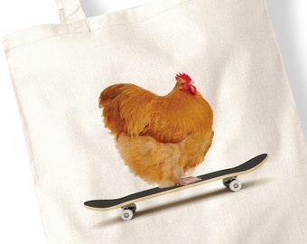 Chicken Skateboarding - Skater Skating Buff Orpington - Random Quirky Fun Poultry Rooster Cockerel - Tote Bag