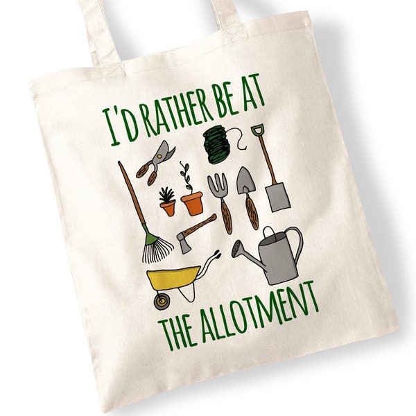 I'd Rather Be At The Allotment Tote Bag - Perfect present for a Green-fingered Grandma, Grandad, Mother, Friend - Vegetable Garden Gardener