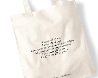 Custom Song Lyric Tote Bag - Wedding Gift Birthday Present - Favourite Lyrics Printed Words on a Shopping Bag Wedding Song Lyric Gift