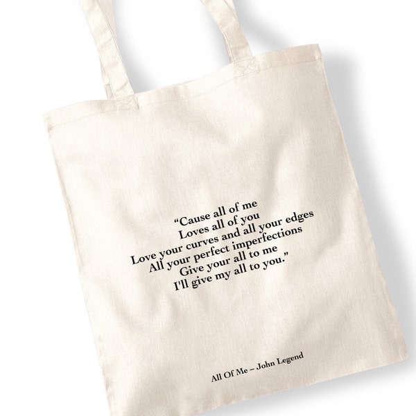 Custom Song Lyric Tote Bag - Wedding Gift Birthday Present - Favourite Lyrics Printed Words on a Shopping Bag Wedding Song Lyric Gift