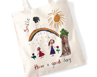 Children's Drawing Tote Bag - Custom Printed with a Kid's Illustration - School Bag Christmas Gift Grandparents