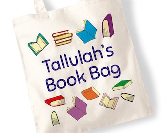 Namensbuchtasche - Perfektes Geschenk für Leseratten, Kinder, Schule, Lesen, Bibliothek - Personalisierbar, personalisierter Druck auf Leinwand
