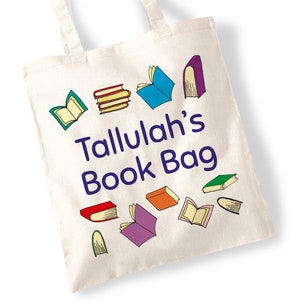 Custom Name Book Bag - Cadeau parfait pour un rat de bibliothèque, des enfants, une école, une lecture, une bibliothèque - Toile fourre-tout imprimée personnalisable et personnalisée