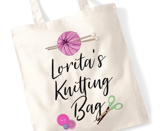 Custom Name Knitting Bag - Perfect present for a Crafty Grandma, Sister, Mother, Friend - Personalisable, Personalised Printed Tote Canvas