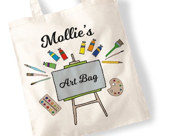 Custom Name Art Bag - Perfect present for a Artist, Painter, School, Creative, Supplies - Personalisable, Personalised Printed Tote Canvas