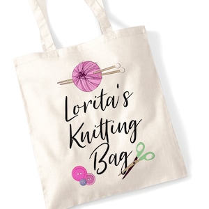 Custom Name Knitting Bag - Perfect present for a Crafty Grandma, Sister, Mother, Friend - Personalisable, Personalised Printed Tote Canvas