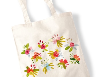 Beautiful Simple Gouache Flowers Tote Bag Hand Painted Watercolour Botanic