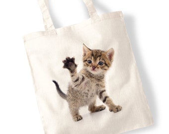 Cute Kitten Tote Bag - Cat Lover Shopping Bag - Adorable Furry Feline - Crazy Cat Lady