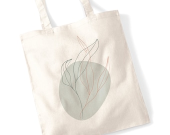 Abstract Plants Tote Bag Selection - Leaves Plants Stones Olive Trees Neutral Natural Cotton Shopping Bag for Life High Resolution Printing