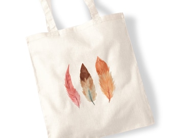 Watercolour Feathers Tote Bag - Minimal Colourful Bird Art Boho Stylish