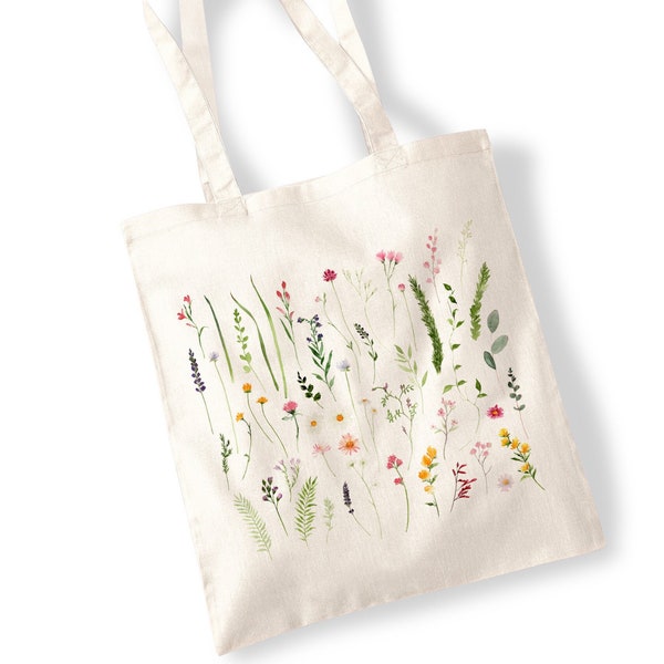Wildflower Cutting Tote Bags - Watercolour, Pressed Flowers, Water Colour, Grasses, Watercolor Illustration Totes