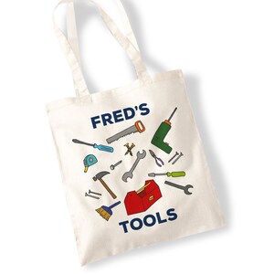 Sac à outils de nom personnalisé - Cadeau parfait pour un bricolage, enfants, école, constructeur, électricien - Personnalisable, toile fourre-tout imprimée personnalisée