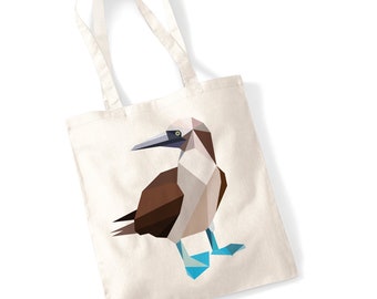 Blue Footed Booby Tote Bag Shoulder Bag Shopping Bag - Geometric Illustration, Low Poly, Galapagos, Illustration, Sea Bird, Fun Tote Bag