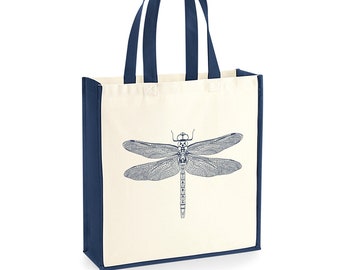 Dragonfly Insect Print Tote Bag Illustrated Large Sturdy Heavyweight Canvas Shopping Bag