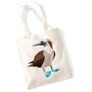 Blue Footed Booby Tote Bag Bolsa de Ombro Sacola de Compras - Ilustração Geométrica, Low Poly, Galápagos, Ilustração, Ave Marinha, Sacola Divertida