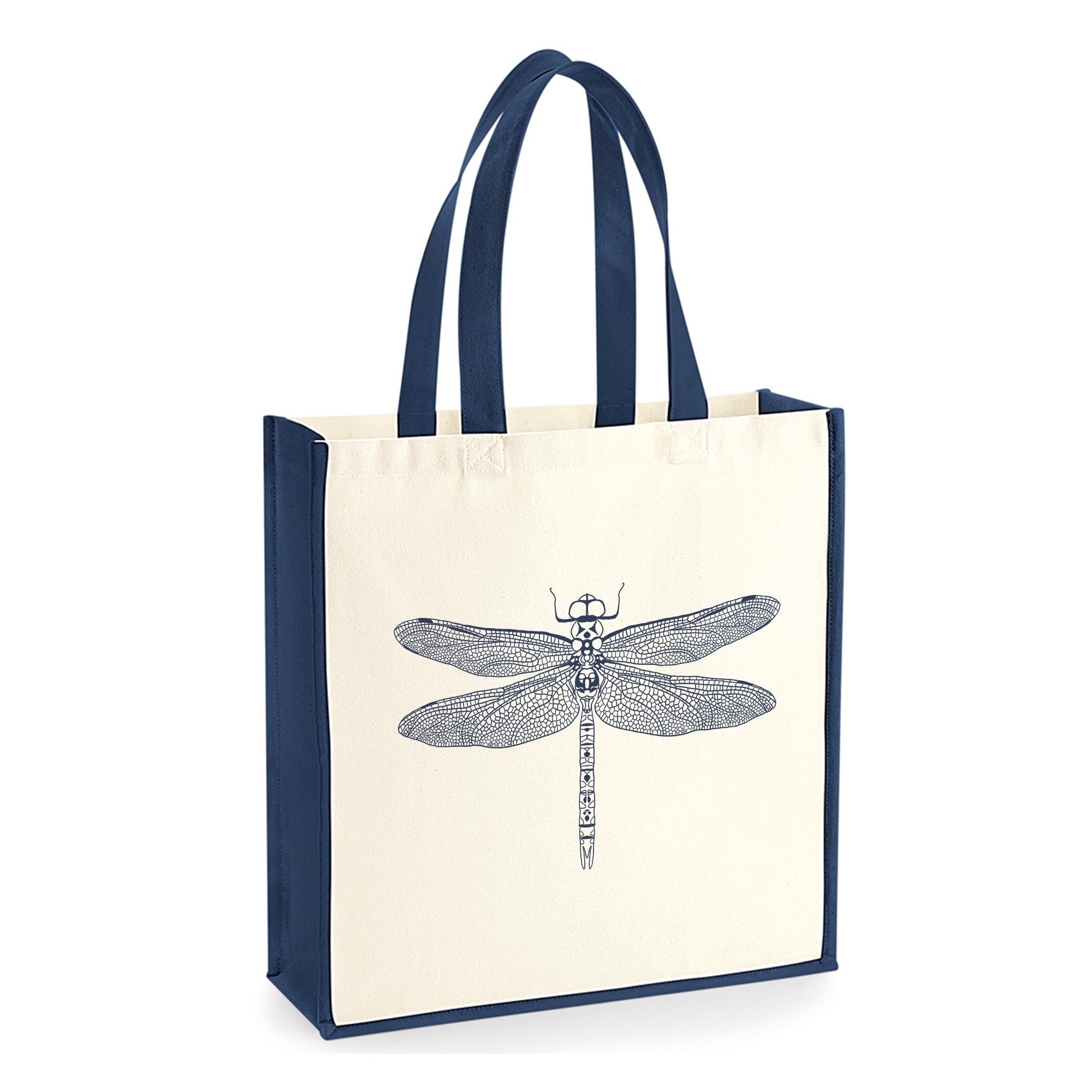 Dragonfly Insect Print Tote Bag Illustrated Large Sturdy Heavyweight Canvas Shopping Bag