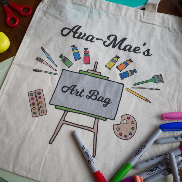 Custom Name Art Bag - Perfect present for a Artist, Painter, School, Creative, Supplies - Personalisable, Personalised Printed Tote Canvas