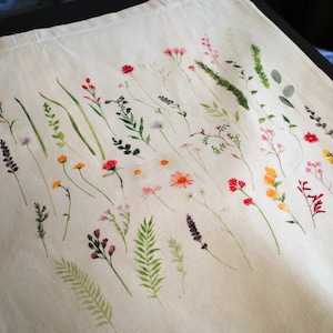 Wildflower Cutting Tote Bags Watercolour, Pressed Flowers, Water Colour, Grasses, Watercolor Illustration Totes image 2