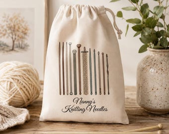 Custom Name Knitting Needle Bag - Perfect present for a Crafty Grandma, Sister, Mother, Friend - Personalisable Personalised Printed Storage