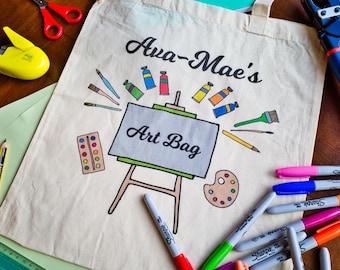 Custom Name Art Bag - Perfect present for a Artist, Painter, School, Creative, Supplies - Personalisable, Personalised Printed Tote Canvas