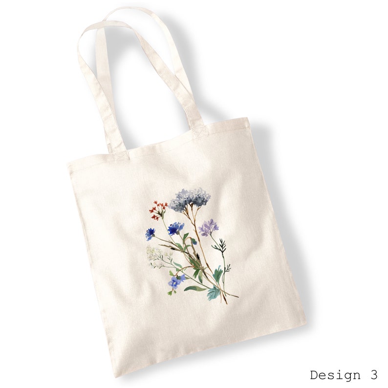 Wildflower Bouquet Tote Bags Watercolour, Pressed Flowers, Water Colour, Bunch of Cut, Watercolor Illustration Totes image 3