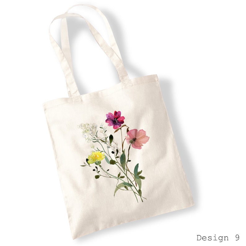 Wildflower Bouquet Tote Bags Watercolour, Pressed Flowers, Water Colour, Bunch of Cut, Watercolor Illustration Totes image 9